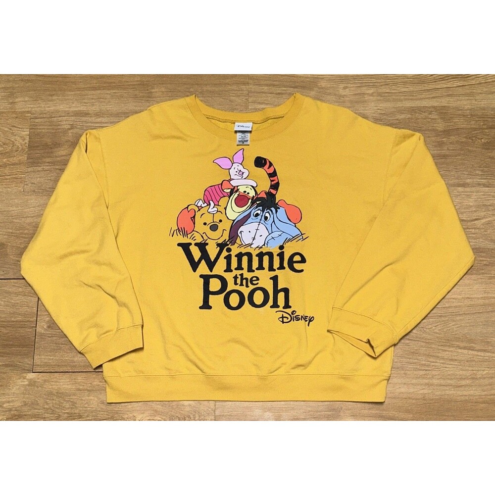 Disney Pooh Tigger Piglet Eeyore Sweatshirt Women's XXL Yellow Gold Pullover 90s